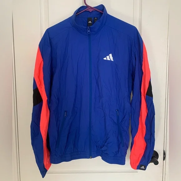 Adidas Woven Tape Jacket Water Resistant Wind Breaker - Men’s Small - Royal Blue - Picture 2 of 16
